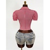 image:imageFloerns Womens Cute Ruffle Trim Gingham Shirts Puff Sleeve Tie Front Preppy BlousesRed