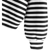 image:imageFloerns Womens Drop Shoulder Striped Long Sleeve SweatshirtA Black and White