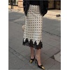 image:imageFloerns Womens Elegant Polka Dots Lace Midi Skirt Low Rise Going Out Party Satin SkirtsApricot