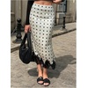 image:imageFloerns Womens Elegant Polka Dots Lace Midi Skirt Low Rise Going Out Party Satin SkirtsApricot
