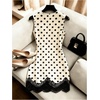 image:imageFloerns Womens Elegant Polka Dots Lace Mini Dress Sleeveless Ruched Formal Bodycon DressesBeige