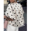 image:imageFloerns Womens Elegant Polka Dots Satin Blouses Puff Sleeve Business Dressy Casual Work TopsBeige
