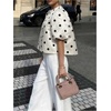 image:imageFloerns Womens Elegant Polka Dots Satin Blouses Puff Sleeve Business Dressy Casual Work TopsBeige