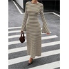 image:imageFloerns Womens Elegant Striped Knit Long Dress Open Back Bell Long Sleeve Date Night Party DressesBrown