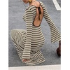 image:imageFloerns Womens Elegant Striped Knit Long Dress Open Back Bell Long Sleeve Date Night Party DressesBrown