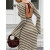 image:imageFloerns Womens Elegant Striped Knit Long Dress Open Back Bell Long Sleeve Date Night Party DressesBrown