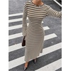 image:imageFloerns Womens Elegant Striped Knit Long Dress Open Back Bell Long Sleeve Date Night Party DressesBrown
