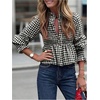 image:imageFloerns Womens Gingham Button Down Shirts Dressy Casual Long Sleeve Peplum Blouses Brunch OutfitsBlack and White