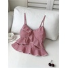image:imageFloerns Womens Gingham Camisole Tops Spaghetti Strap Ruffle Hem Cute Peplum TopsRed