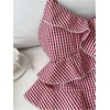 image:imageFloerns Womens Gingham Camisole Tops Spaghetti Strap Ruffle Hem Cute Peplum TopsRed