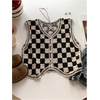 image:imageFloerns Womens Gingham Checkered Button Down V Neck Knit Sweater VestBlack and White