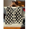 image:imageFloerns Womens Gingham Checkered Button Down V Neck Knit Sweater VestBlack and White
