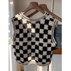 image:imageFloerns Womens Gingham Checkered Button Down V Neck Knit Sweater VestBlack and White