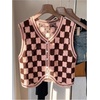 image:imageFloerns Womens Gingham Checkered Button Down V Neck Knit Sweater VestPink