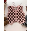 image:imageFloerns Womens Gingham Checkered Button Down V Neck Knit Sweater VestPink