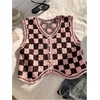 image:imageFloerns Womens Gingham Checkered Button Down V Neck Knit Sweater VestPink