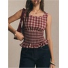 image:imageFloerns Womens Gingham Corset Tops Crew Neck Peplum Sleeveless Crop TopsRed and White