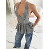 image:imageFloerns Womens Gingham Halter Tank Top V Neck Ruffle Peplum Going Out TopsBlack and White