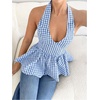 image:imageFloerns Womens Gingham Halter Tank Top V Neck Ruffle Peplum Going Out TopsBlue