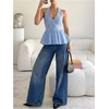 image:imageFloerns Womens Gingham Halter Tank Top V Neck Ruffle Peplum Going Out TopsBlue