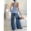 image:imageFloerns Womens Gingham Halter Tank Top V Neck Ruffle Peplum Going Out TopsBlue