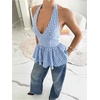 image:imageFloerns Womens Gingham Halter Tank Top V Neck Ruffle Peplum Going Out TopsBlue