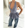 image:imageFloerns Womens Gingham Halter Tank Top V Neck Ruffle Peplum Going Out TopsDark Blue