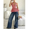 image:imageFloerns Womens Gingham Halter Tank Top V Neck Ruffle Peplum Going Out TopsRed and White