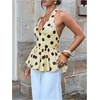 image:imageFloerns Womens Gingham Halter Tank Top V Neck Ruffle Peplum Going Out TopsYellow