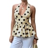 image:imageFloerns Womens Gingham Halter Tank Top V Neck Ruffle Peplum Going Out TopsYellow
