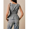 image:imageFloerns Womens Gingham Peplum Tie Shoulder Sleeveless Elegant Tank TopsBlack and White