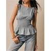 image:imageFloerns Womens Gingham Peplum Tie Shoulder Sleeveless Elegant Tank TopsBlack and White