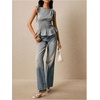 image:imageFloerns Womens Gingham Peplum Tie Shoulder Sleeveless Elegant Tank TopsBlack and White