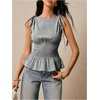 image:imageFloerns Womens Gingham Peplum Tie Shoulder Sleeveless Elegant Tank TopsBlack and White