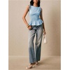 image:imageFloerns Womens Gingham Peplum Tie Shoulder Sleeveless Elegant Tank TopsBlue and White