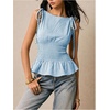 image:imageFloerns Womens Gingham Peplum Tie Shoulder Sleeveless Elegant Tank TopsBlue and White