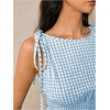 image:imageFloerns Womens Gingham Peplum Tie Shoulder Sleeveless Elegant Tank TopsBlue and White