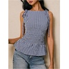 image:imageFloerns Womens Gingham Peplum Tie Shoulder Sleeveless Elegant Tank TopsDark Blue