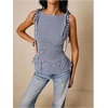 image:imageFloerns Womens Gingham Peplum Tie Shoulder Sleeveless Elegant Tank TopsDark Blue