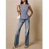 image:imageFloerns Womens Gingham Peplum Tie Shoulder Sleeveless Elegant Tank TopsDark Blue