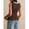 image:imageFloerns Womens Gingham Peplum Tie Shoulder Sleeveless Elegant Tank TopsDark Brown