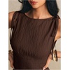 image:imageFloerns Womens Gingham Peplum Tie Shoulder Sleeveless Elegant Tank TopsDark Brown
