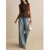 image:imageFloerns Womens Gingham Peplum Tie Shoulder Sleeveless Elegant Tank TopsDark Brown