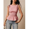 image:imageFloerns Womens Gingham Peplum Tie Shoulder Sleeveless Elegant Tank TopsDusty Pink
