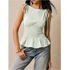 image:imageFloerns Womens Gingham Peplum Tie Shoulder Sleeveless Elegant Tank TopsGreen