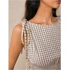 image:imageFloerns Womens Gingham Peplum Tie Shoulder Sleeveless Elegant Tank TopsKhaki
