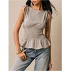 image:imageFloerns Womens Gingham Peplum Tie Shoulder Sleeveless Elegant Tank TopsKhaki