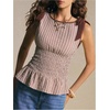 image:imageFloerns Womens Gingham Peplum Tie Shoulder Sleeveless Elegant Tank TopsMocha Brown