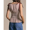 image:imageFloerns Womens Gingham Peplum Tie Shoulder Sleeveless Elegant Tank TopsMocha Brown