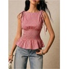 image:imageFloerns Womens Gingham Peplum Tie Shoulder Sleeveless Elegant Tank TopsRed and White